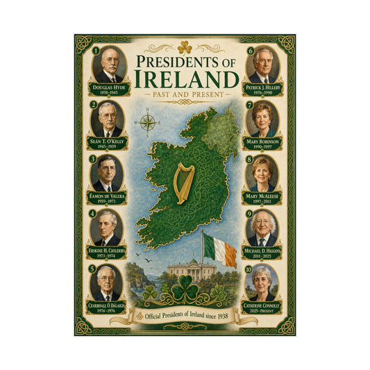 Ireland Map Poster — Past and Present Presidents Wall Art